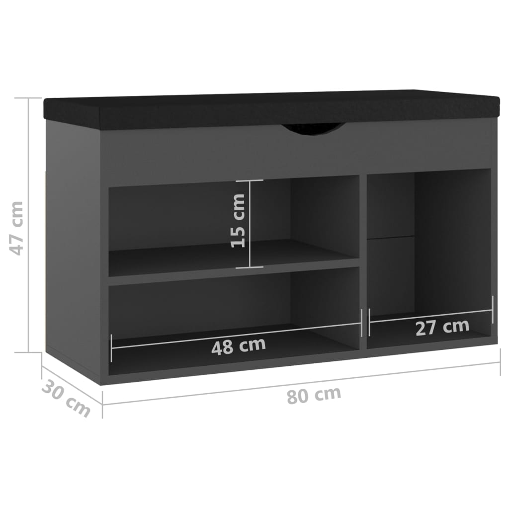 Schoenenbank Met Kussen 80X30X47 Cm Spaanplaat Grijs Grijs