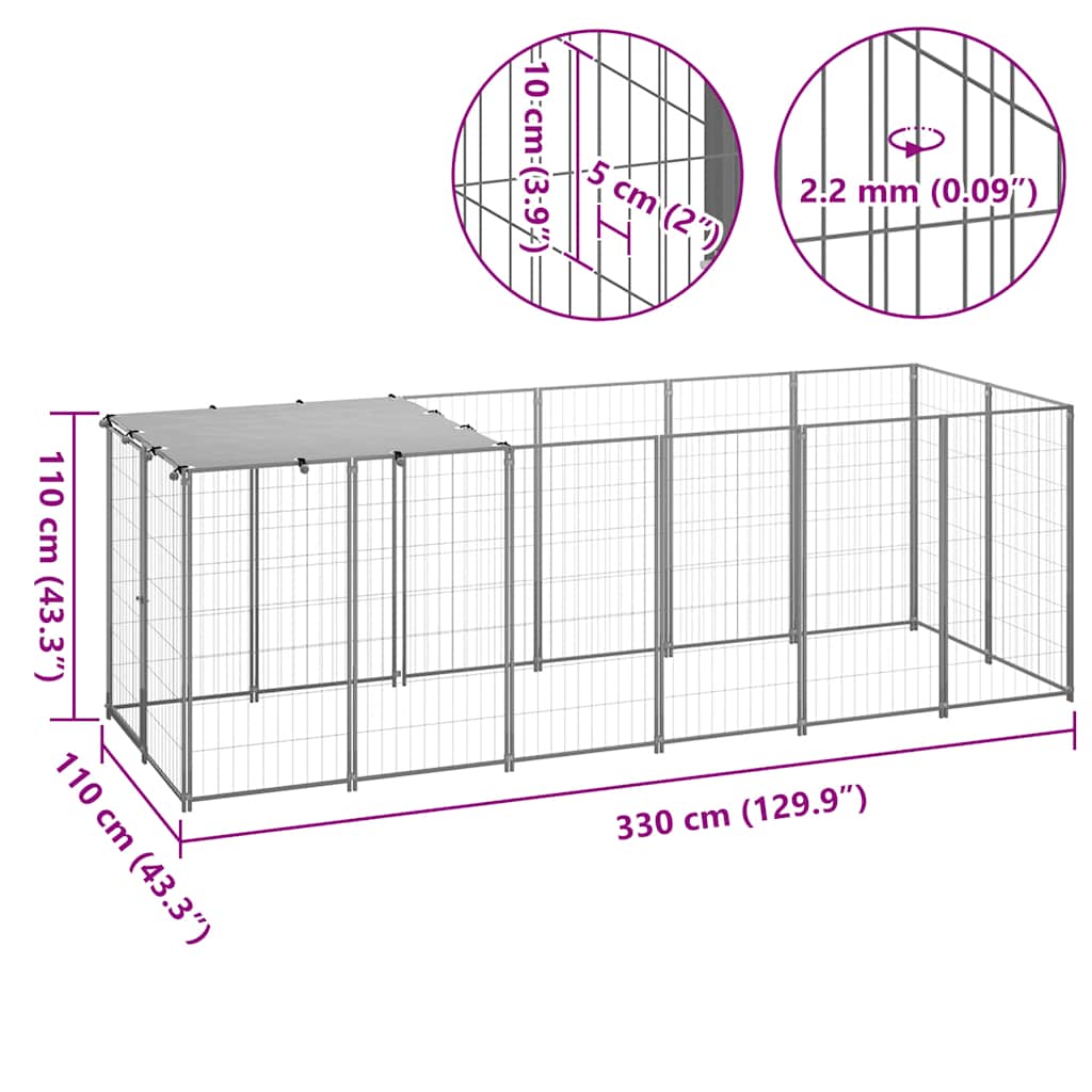 Hondenkennel 330x110x110 cm staal zilverkleurig