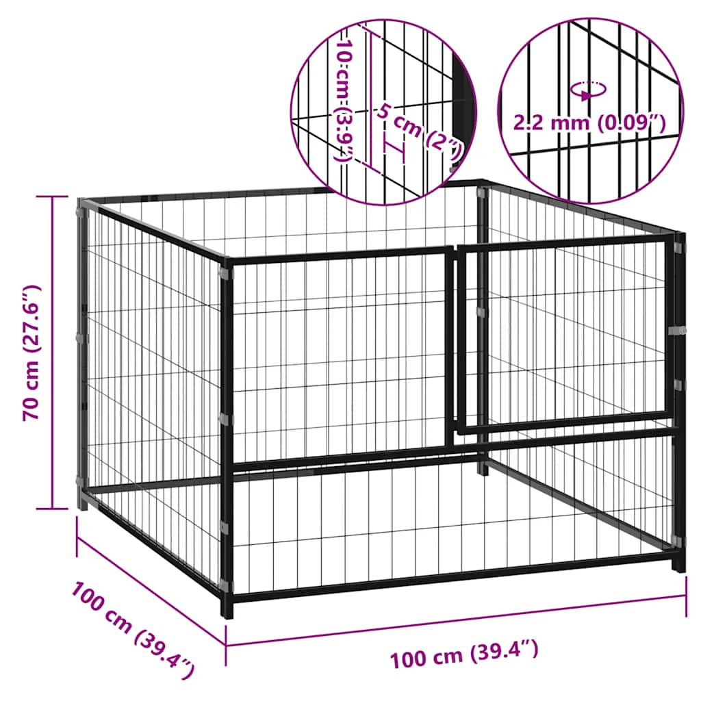 Hondenkennel 100x100x70 cm staal zwart