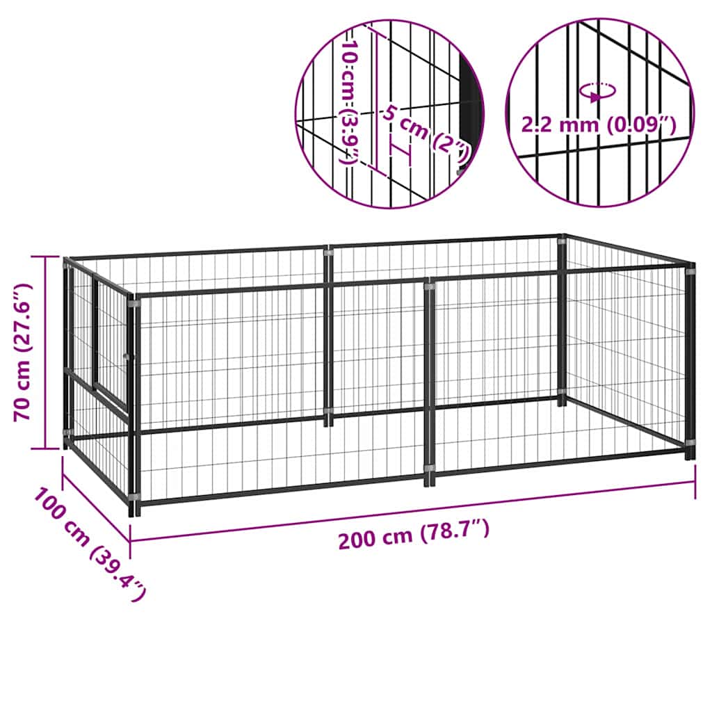 Hondenkennel 200x100x70 cm staal zwart