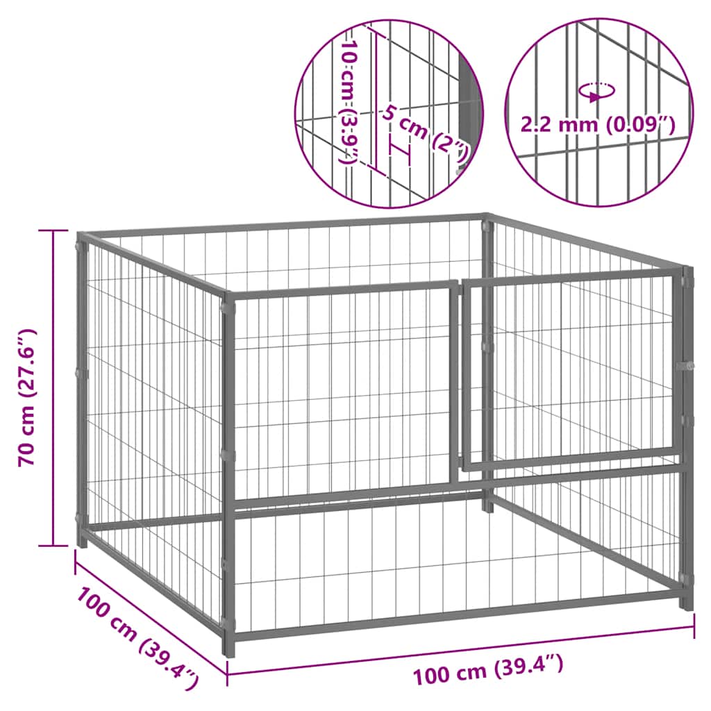 Hondenkennel 100x100x70 cm staal zilverkleurig
