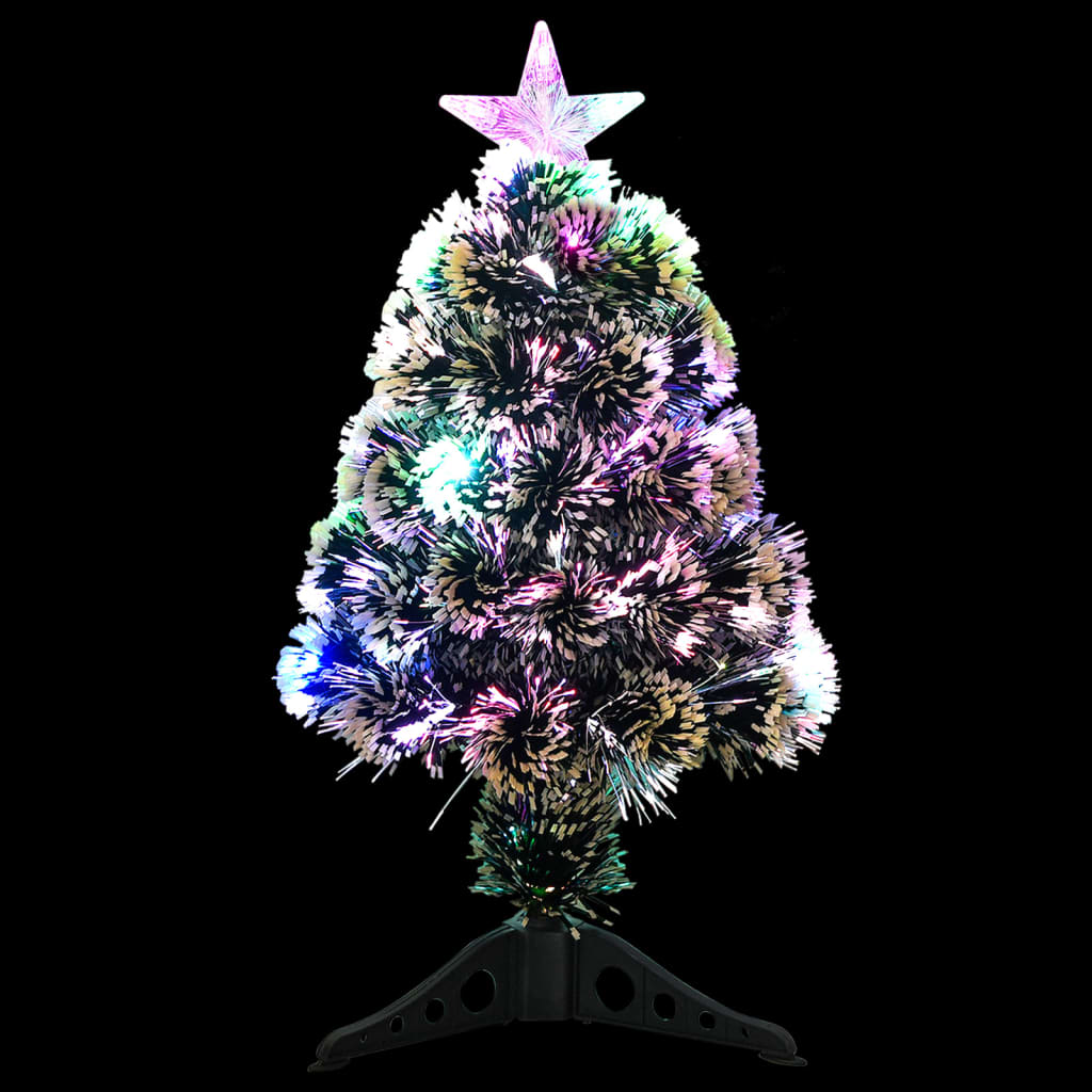 Kerstboom met LED 64 cm glasvezel groen en wit