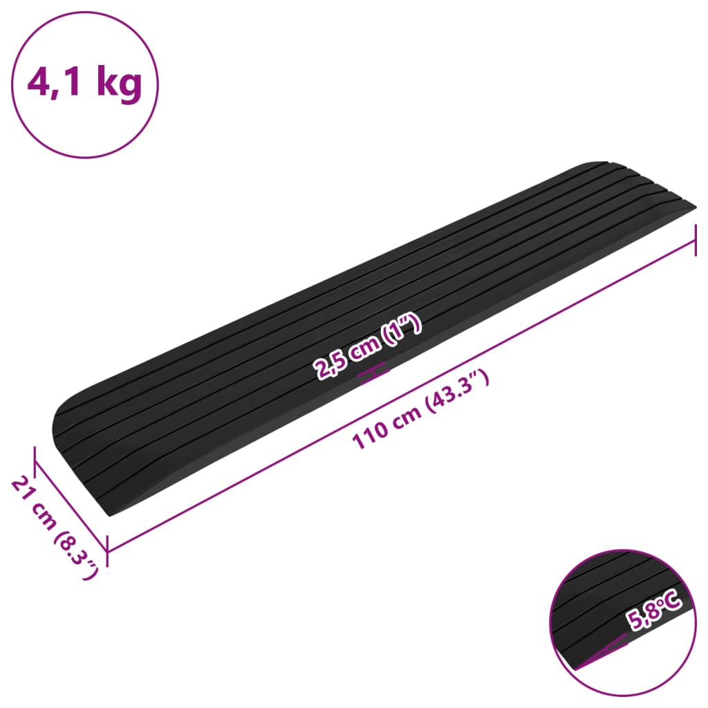 Drempelhulpen 2 st 110x21x2,5 cm rubber