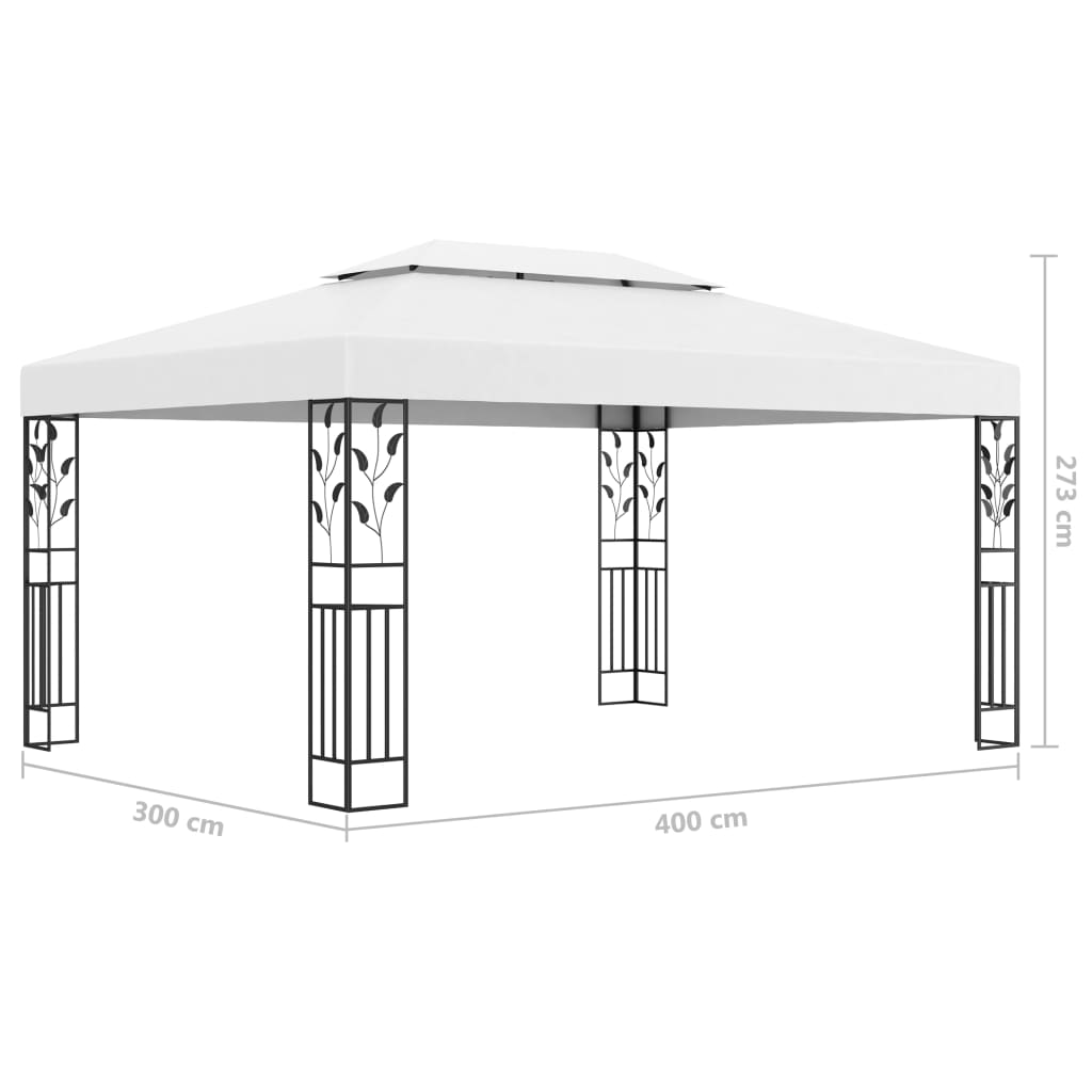 Prieel Met Dubbel Dak En Led-Lichtslinger 3X4 M Wit