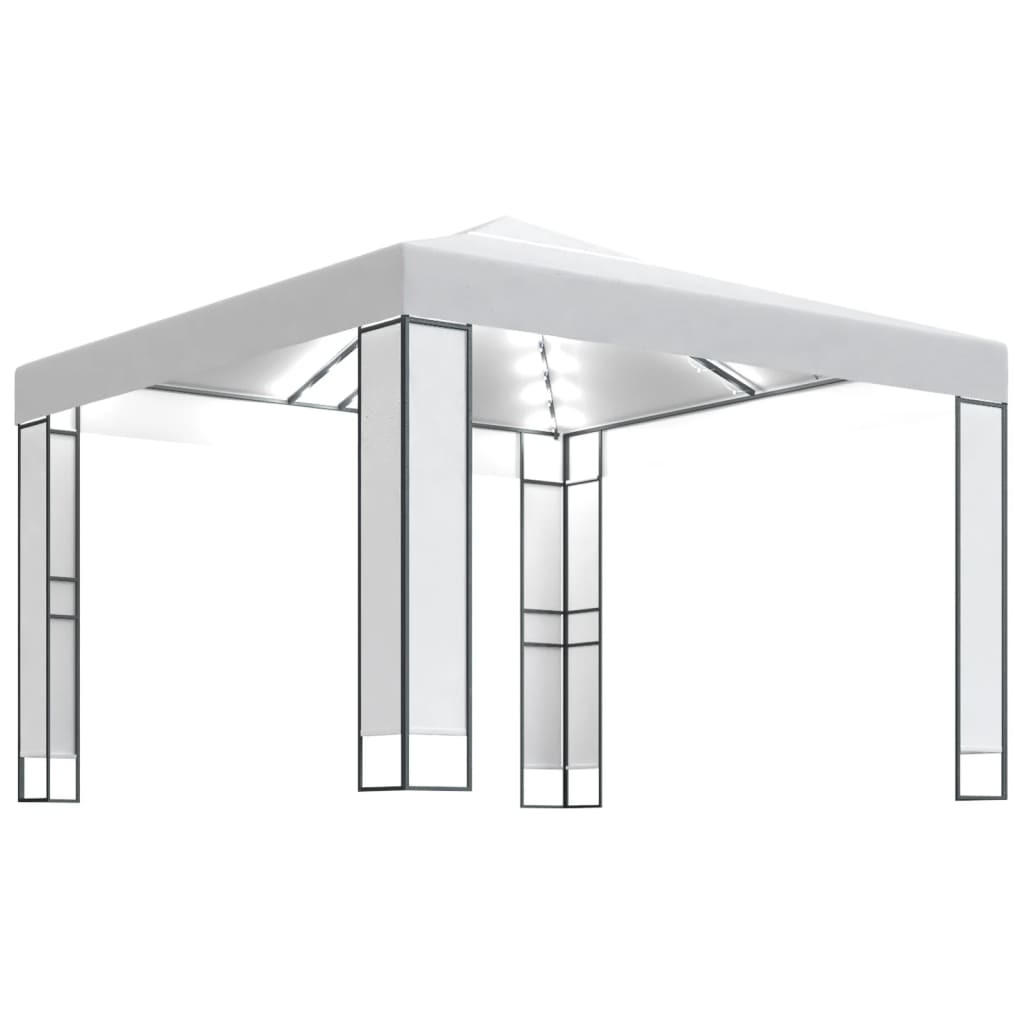 Prieel Met Dubbel Dak En Led-Lichtslinger 3X3 M Wit