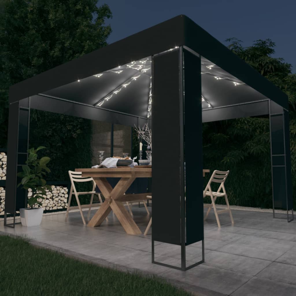 Prieel Met Dubbel Dak En Led-Lichtslinger 3X3 M Kleur Antraciet