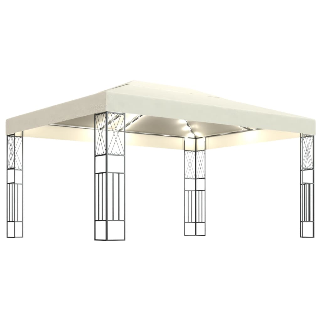 Prieel Met Led-Lichtslinger Stof Kleurig 3 x 4 m Crème