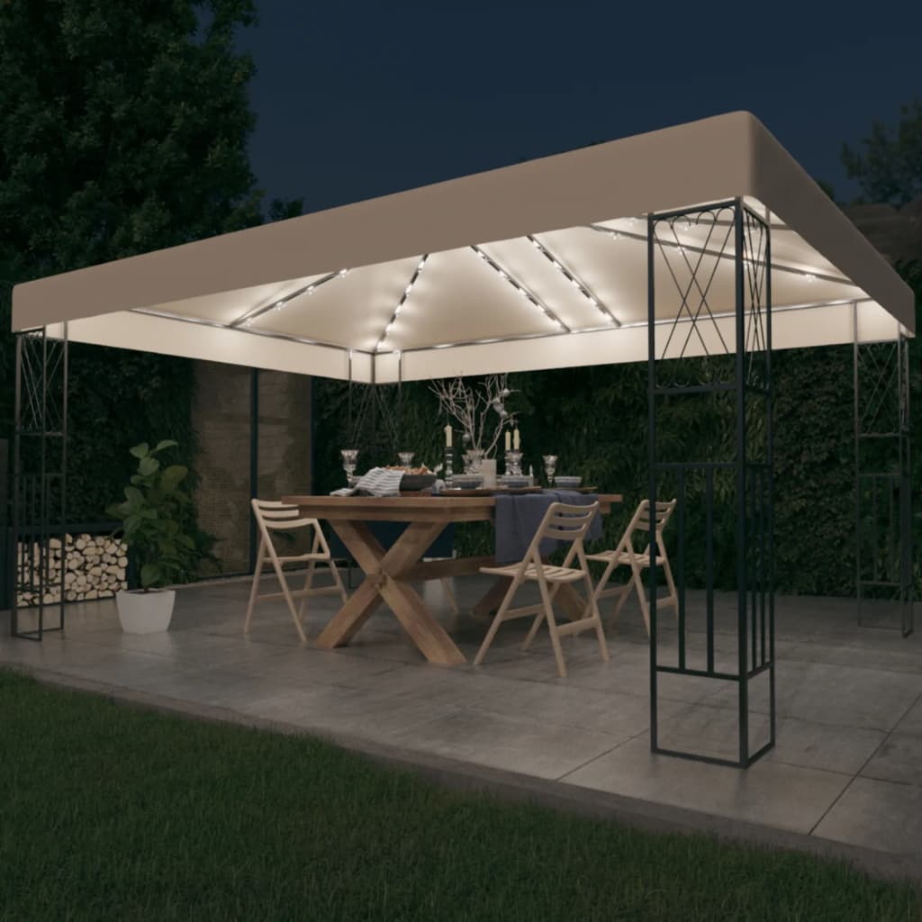 Prieel Met Led-Lichtslinger Stof Kleurig 3 x 4 m Crème