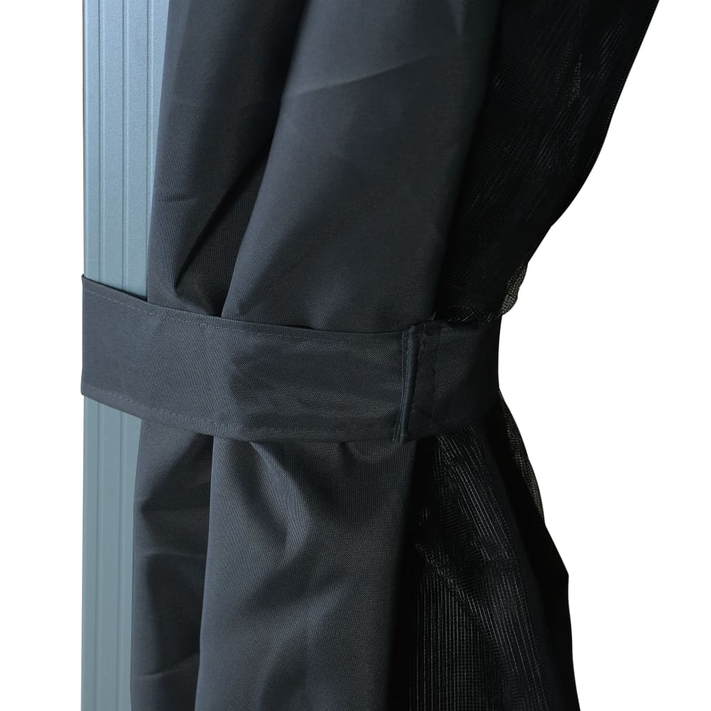 Prieel Met Gordijn Led-Lichtslinger 3X3 M Aluminium 300 x 300 cm Antraciet