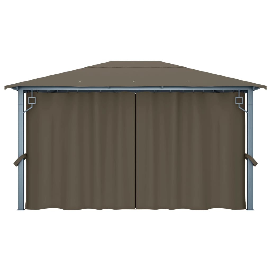 Prieel Met Gordijn En Led-Lichtslinger 4X3 M Aluminium 400 x 300 cm Taupe