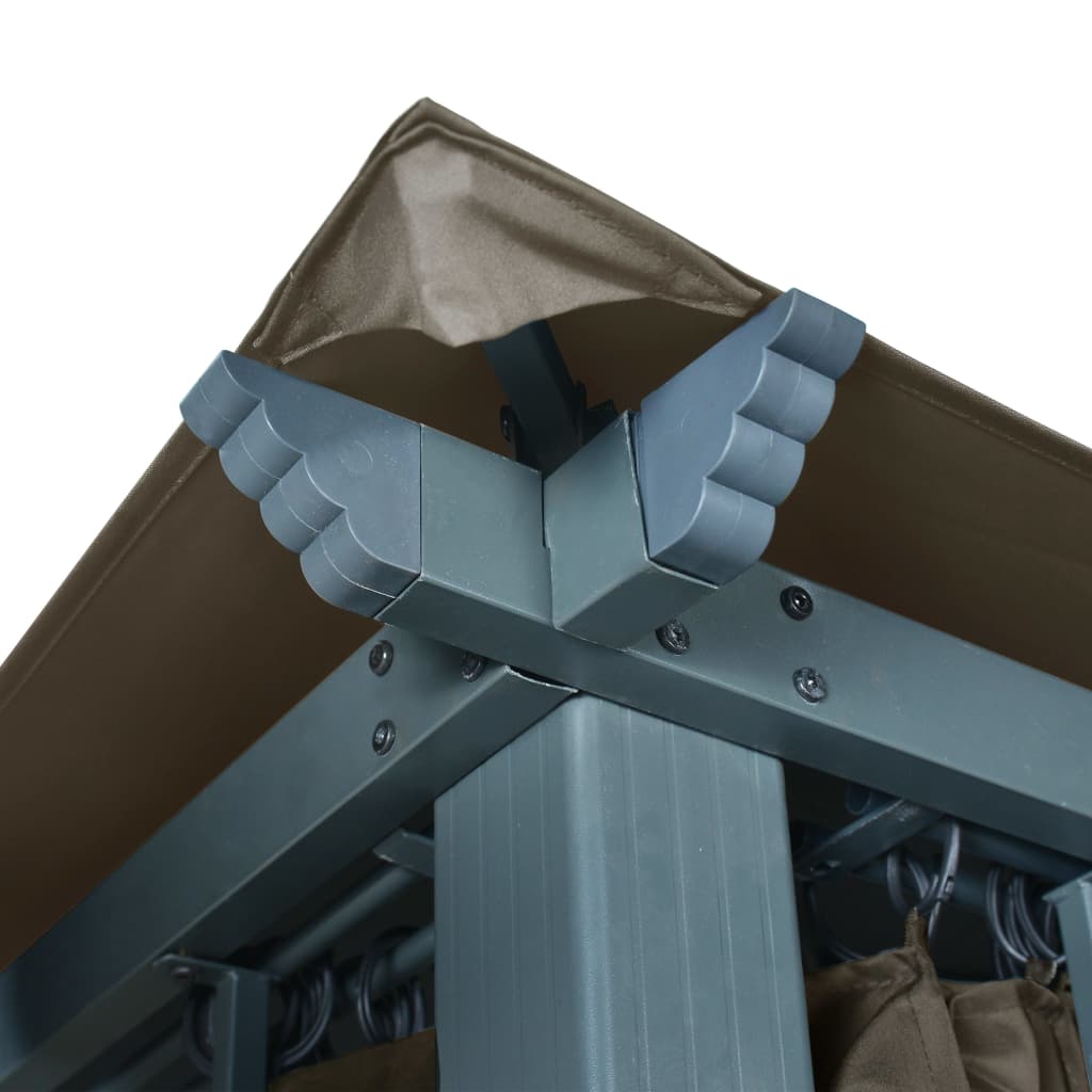 Prieel Met Gordijn En Led-Lichtslinger 4X3 M Aluminium 400 x 300 cm Taupe