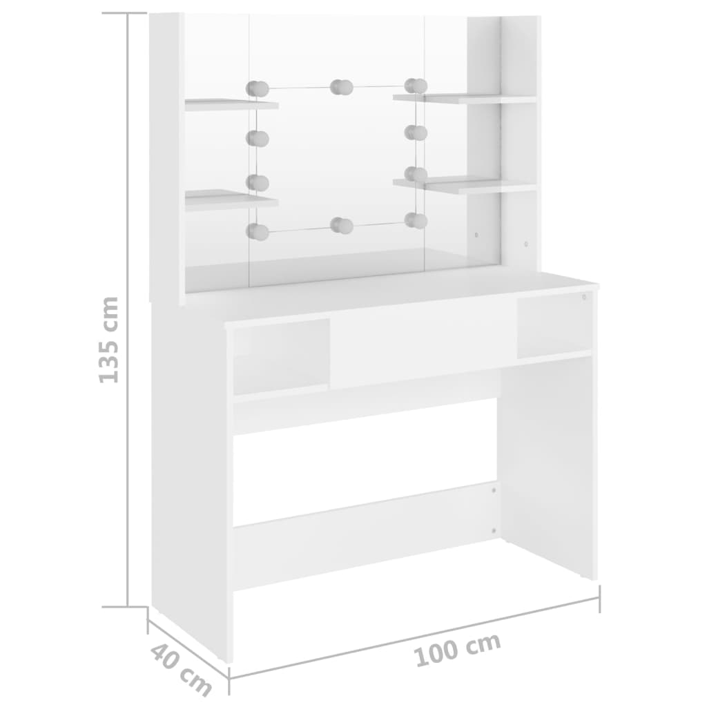 Kaptafel Met Led-Verlichting 100X40X135 Cm Mdf Wit