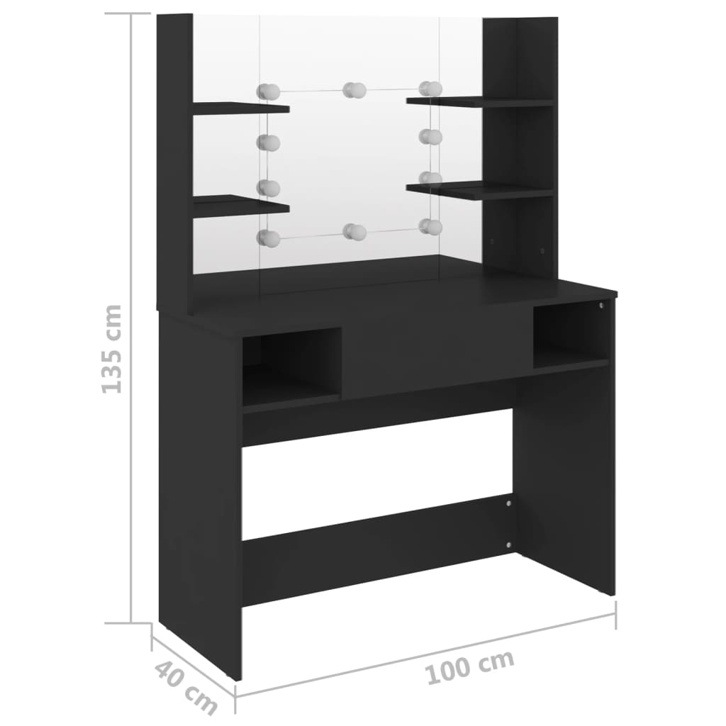 Kaptafel Met Led-Verlichting 100X40X135 Cm Mdf Zwart