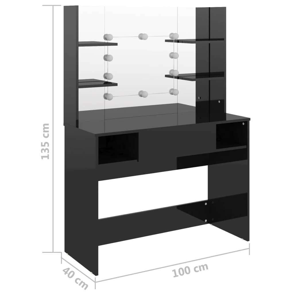 Kaptafel Met Led-Verlichting 100X40X135 Cm Mdf Glanzend Zwart