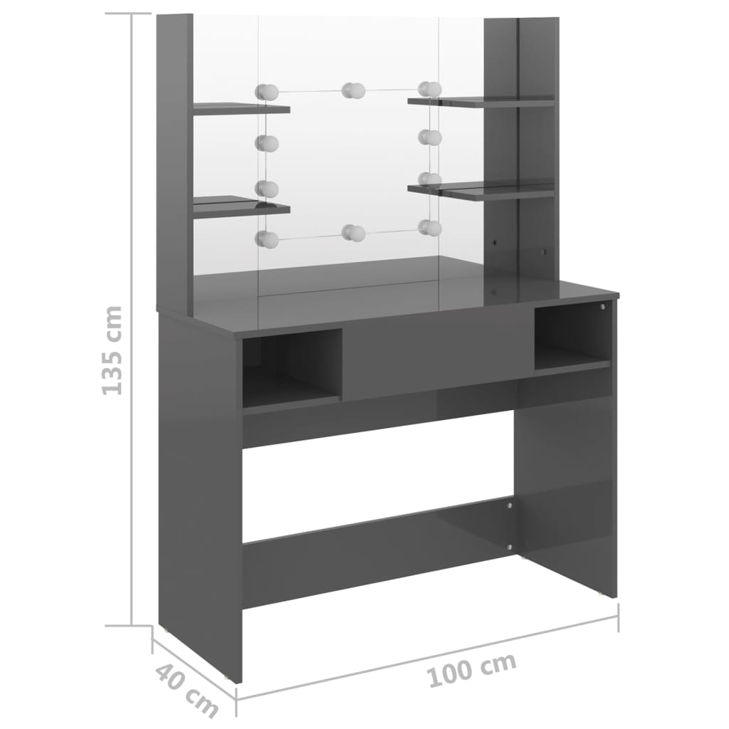 Kaptafel Met Led-Verlichting 100X40X135 Cm Mdf Glanzend Grijs