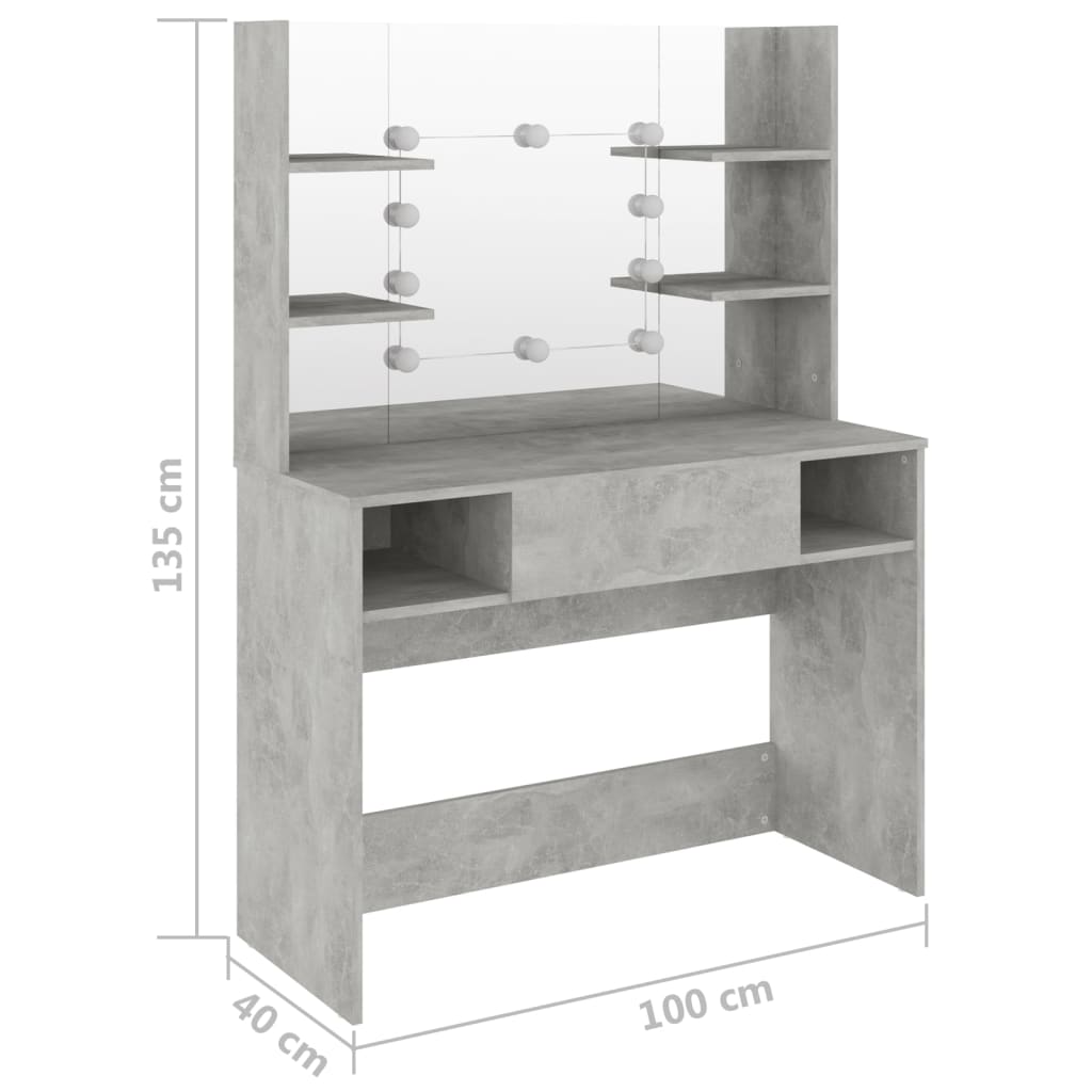 Kaptafel Met Led-Verlichting 100X40X135 Cm Mdf Betongrijs