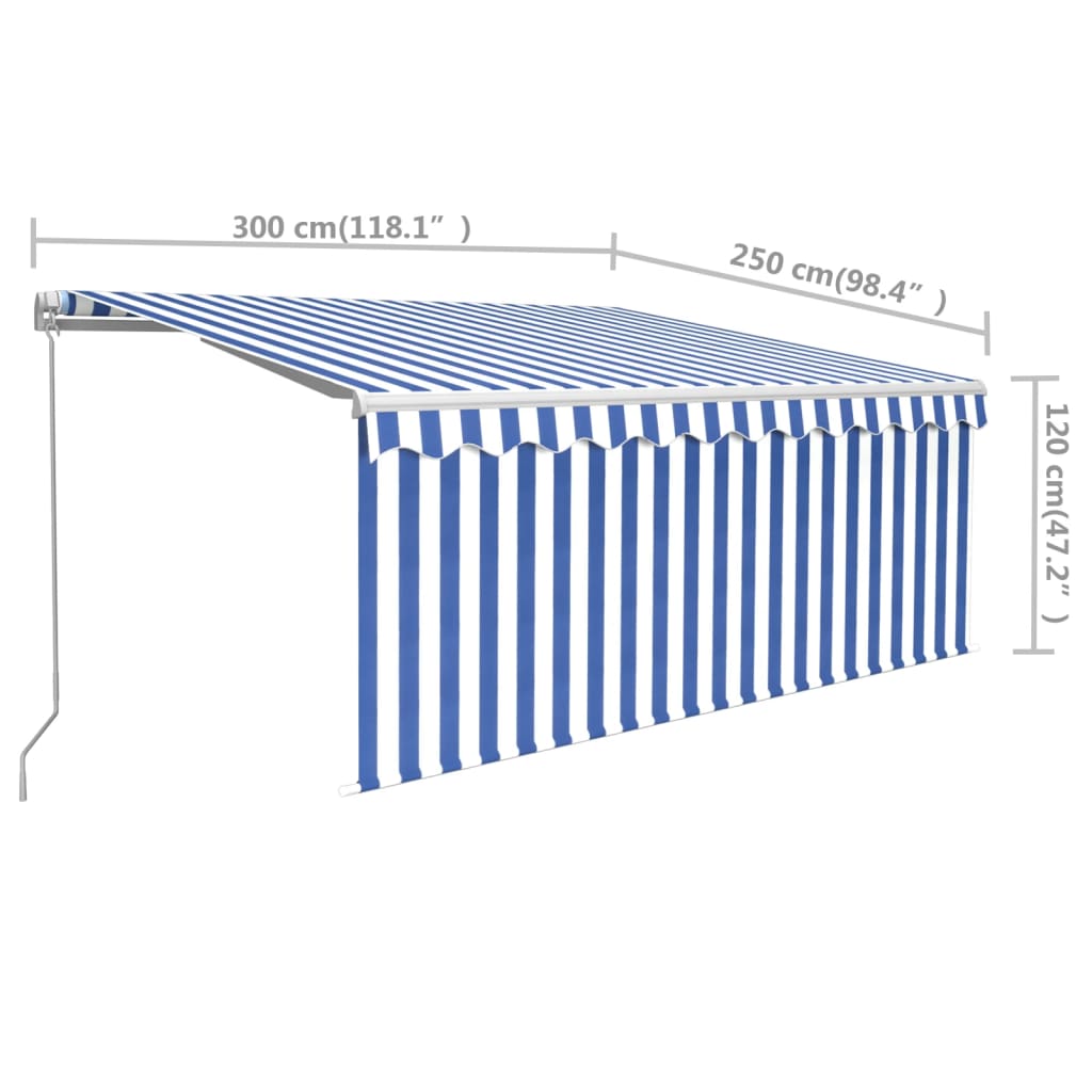 Luifel handmatig uittrekbaar met rolgordijn 3x2,5 m blauw wit