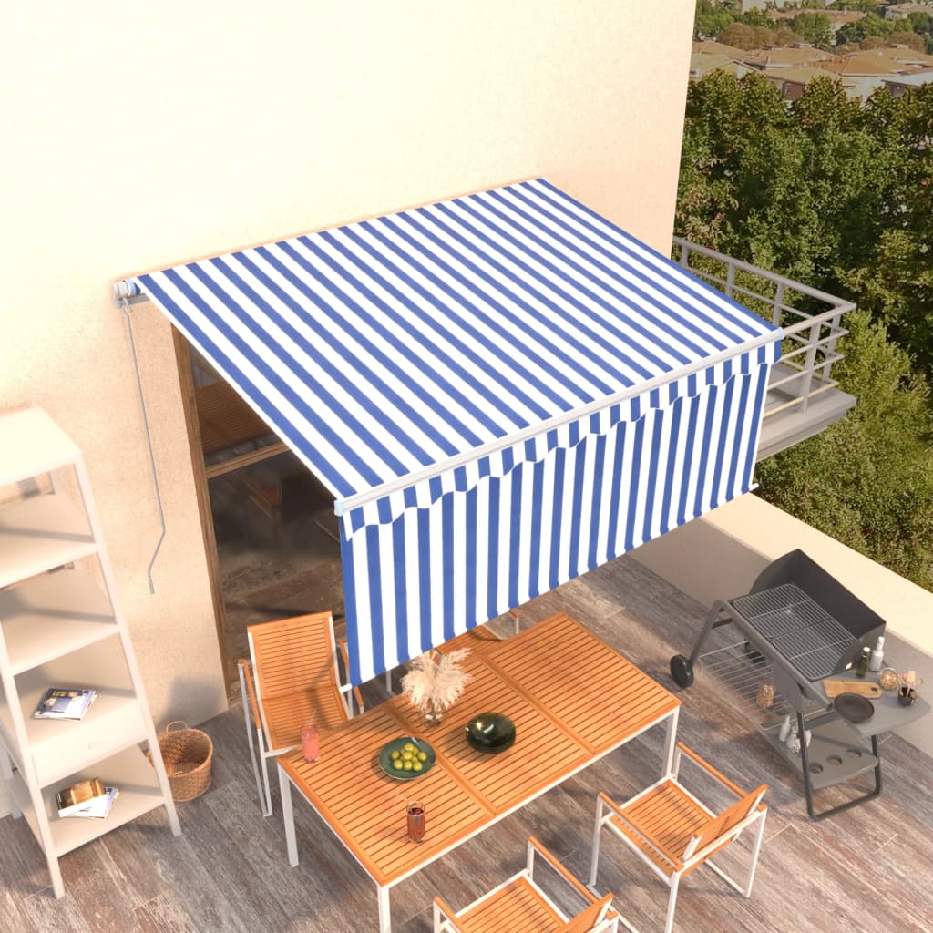 Luifel handmatig uittrekbaar met rolgordijn 3x2,5 m blauw wit