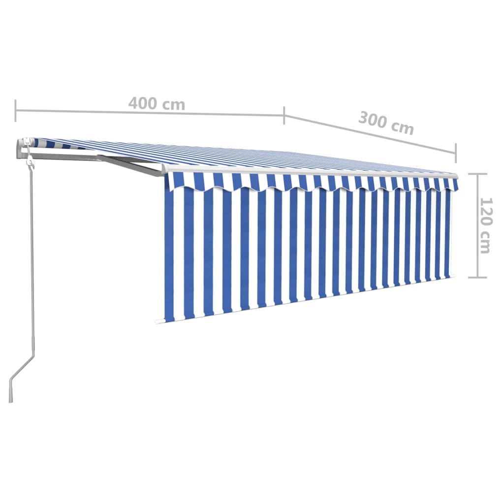 Luifel automatisch uittrekbaar met rolgordijn 4x3 m blauw wit