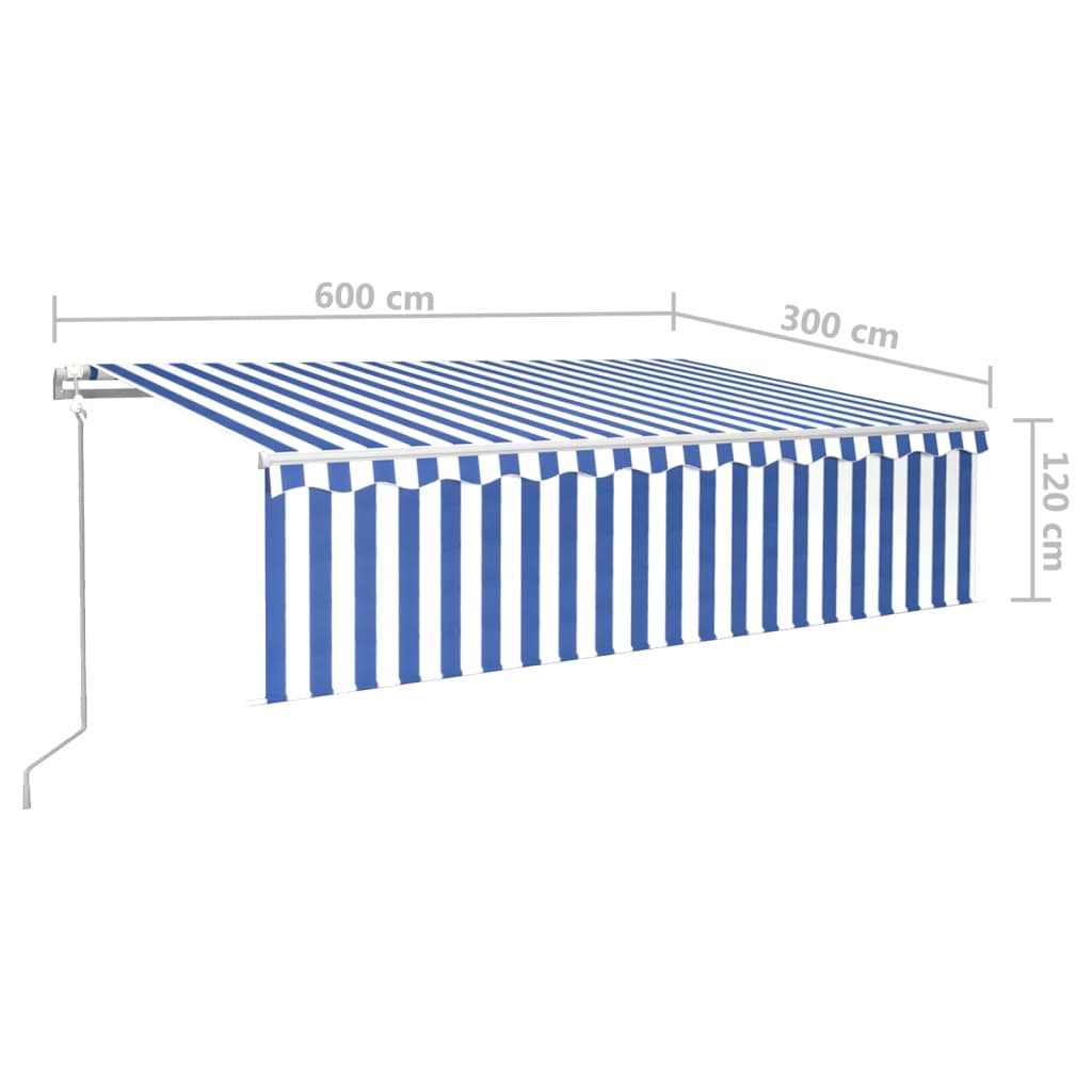 Luifel automatisch uittrekbaar met rolgordijn 6x3 m blauw wit