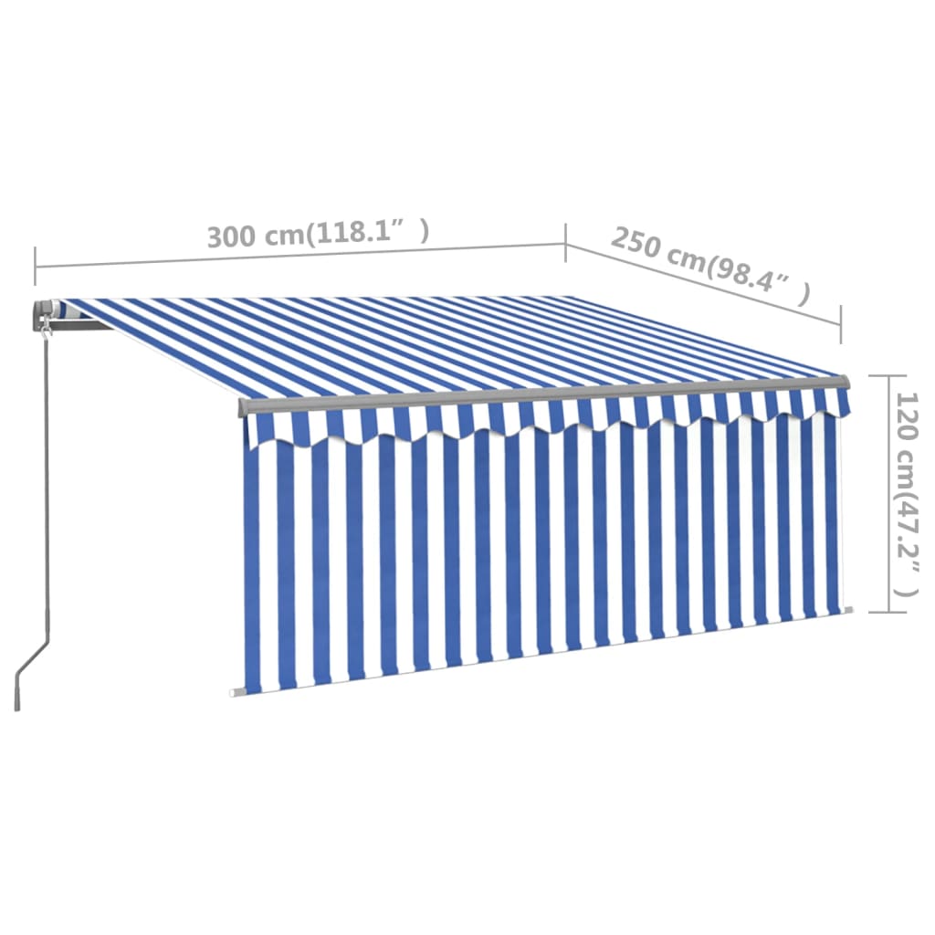 Luifel handmatig uittrekbaar rolgordijn LED 3x2,5 m blauw wit