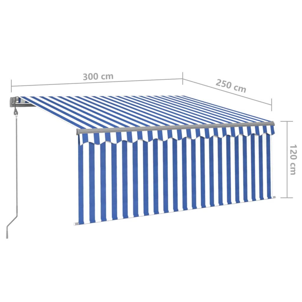 Luifel automatisch uittrekbaar met rolgordijn 3x2,5 m blauw wit