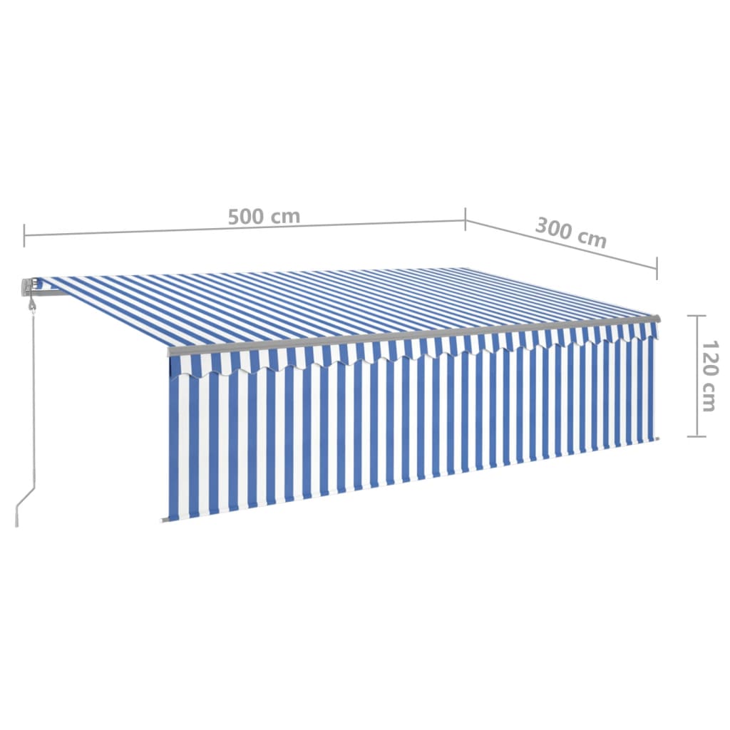 Luifel automatisch uittrekbaar met rolgordijn 5x3m blauw en wit