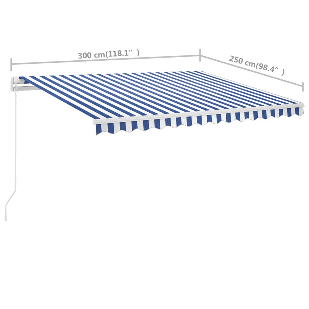 Luifel vrijstaand handmatig uittrekbaar 300x250 cm blauw en wit