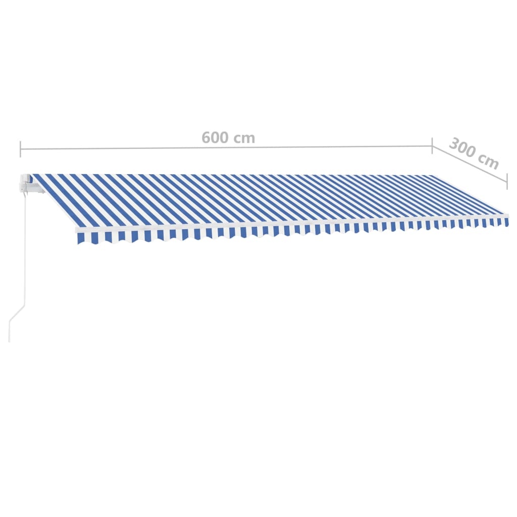 Luifel vrijstaand handmatig uittrekbaar 600x300 cm blauw en wit