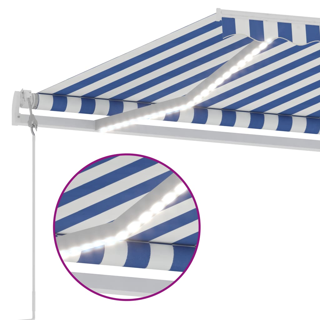 Luifel automatisch met LED en windsensor 600x300 cm blauw wit