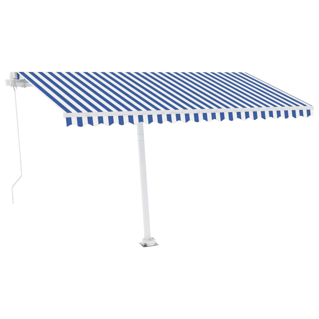 Luifel handmatig uittrekbaar met LED 450x350 cm blauw en wit