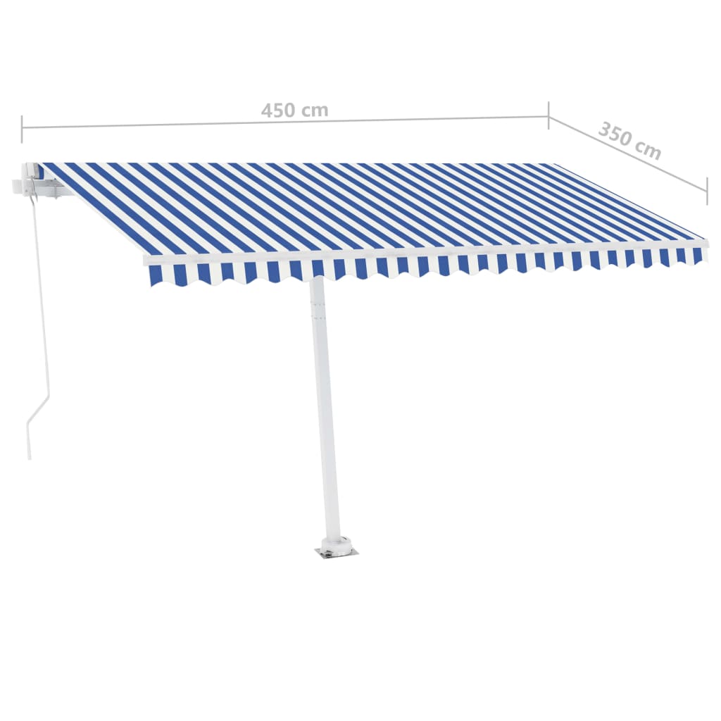 Luifel handmatig uittrekbaar met LED 450x350 cm blauw en wit