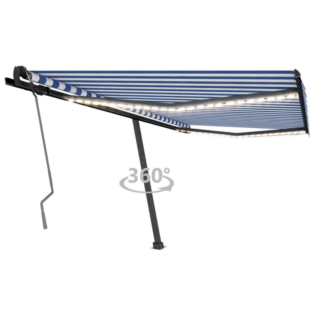 Luifel handmatig uittrekbaar met LED 400x350 cm blauw en wit