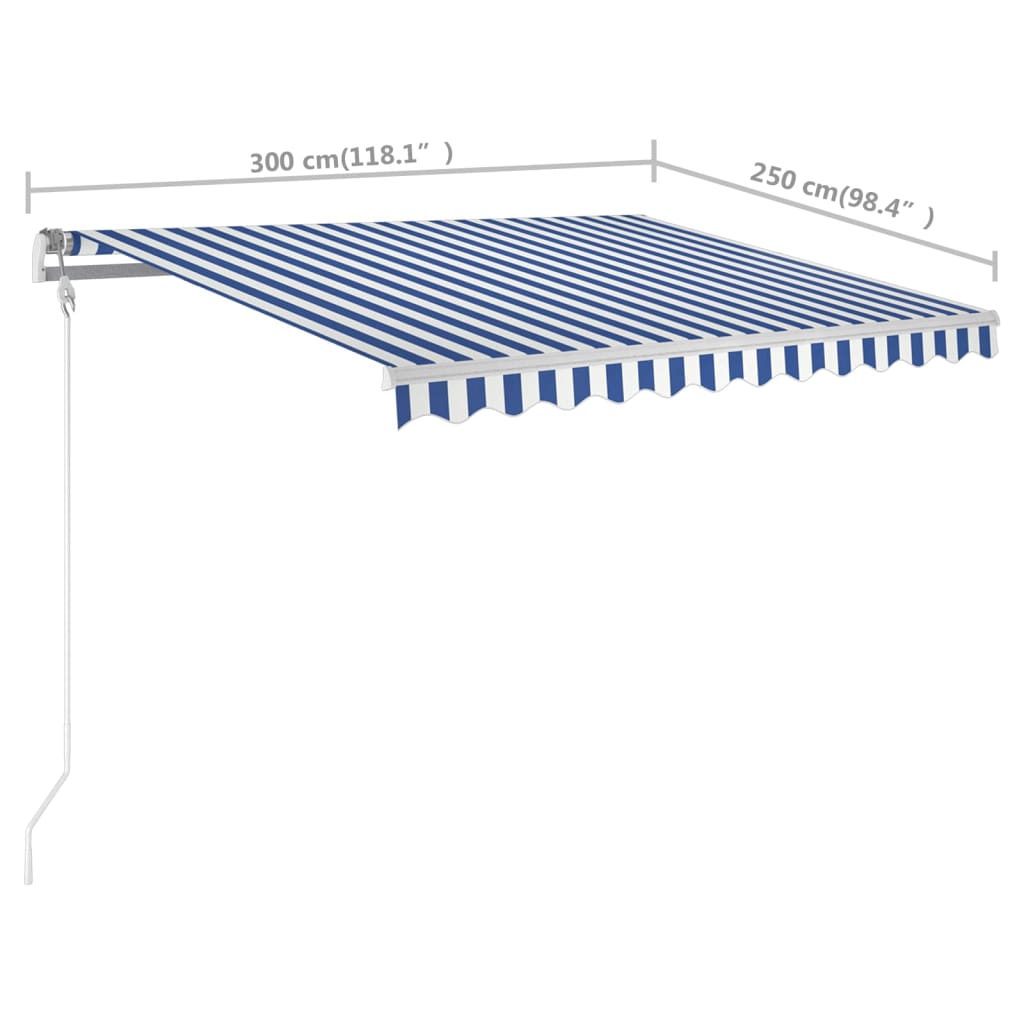 Luifel handmatig uittrekbaar met palen 3x2,5 m blauw en wit