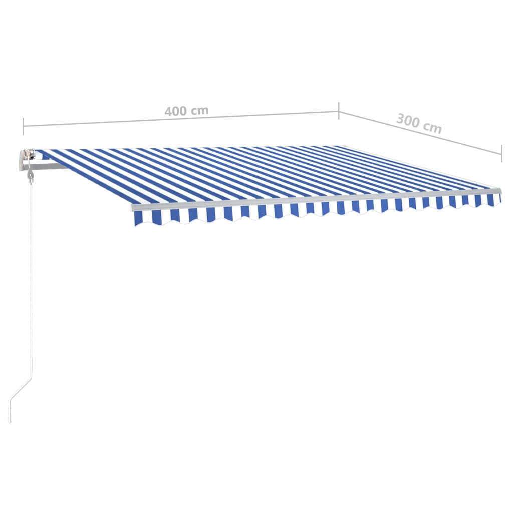 Luifel handmatig uittrekbaar met LED 4x3 m blauw en wit