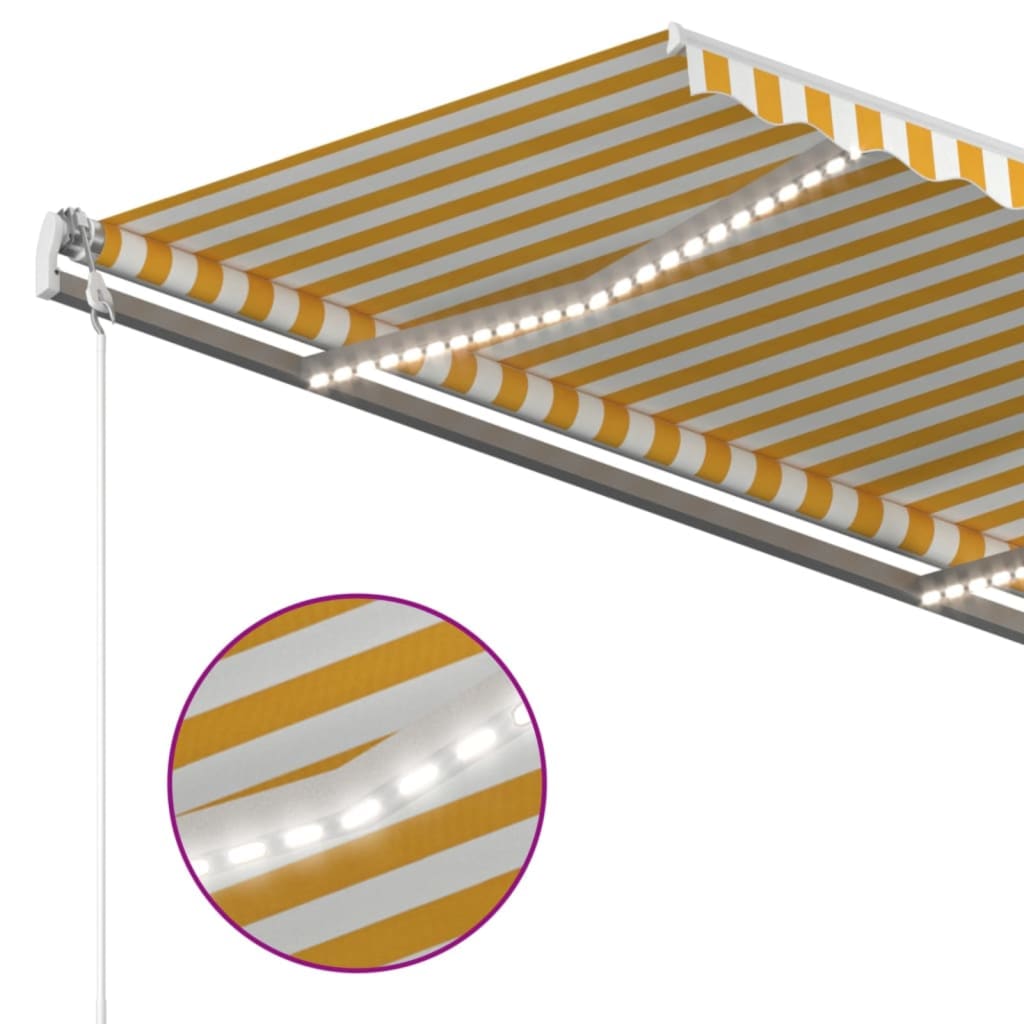 Luifel handmatig uittrekbaar met LED 4x3 m geel en wit