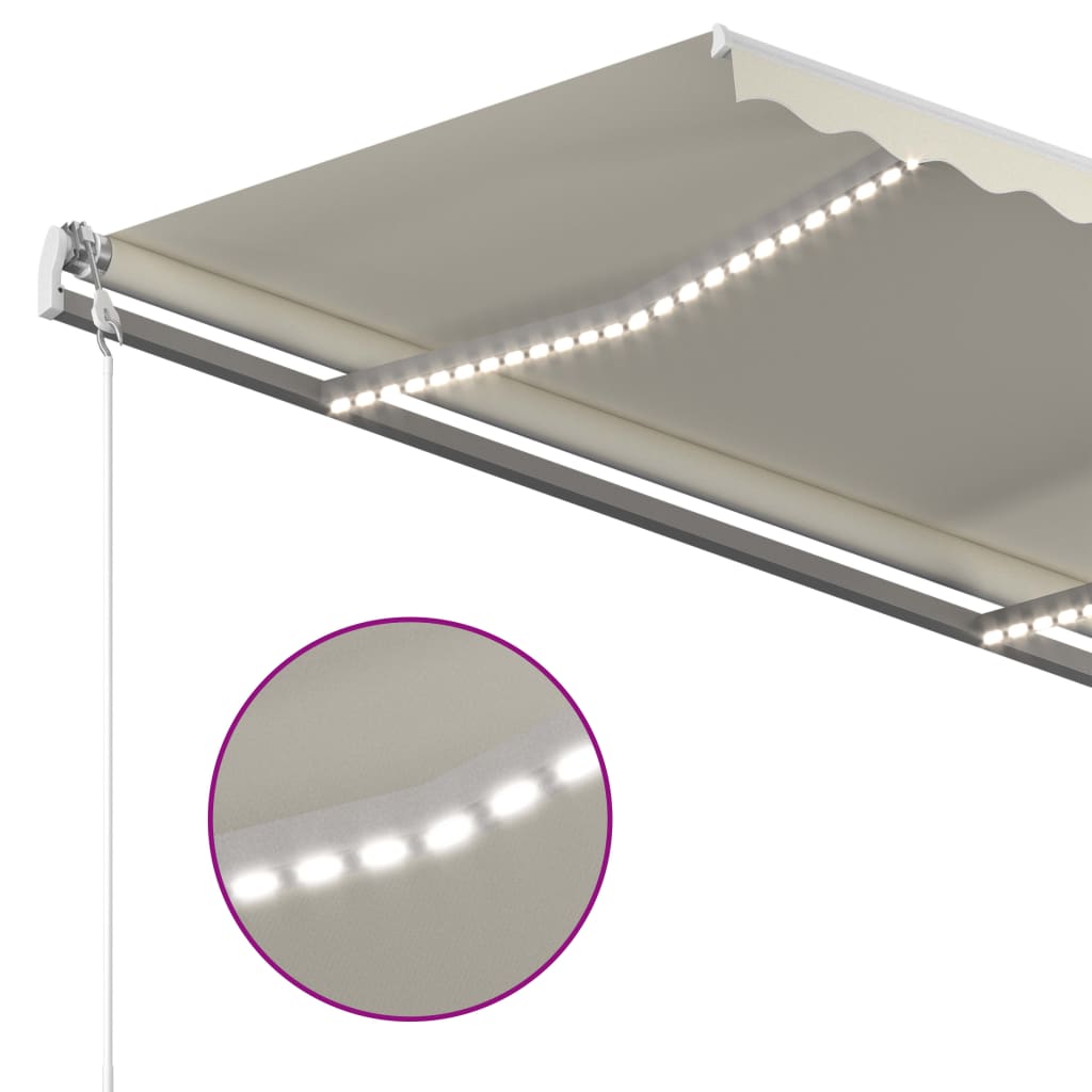 Luifel handmatig uittrekbaar met LED 4,5x3,5 m crèmekleurig