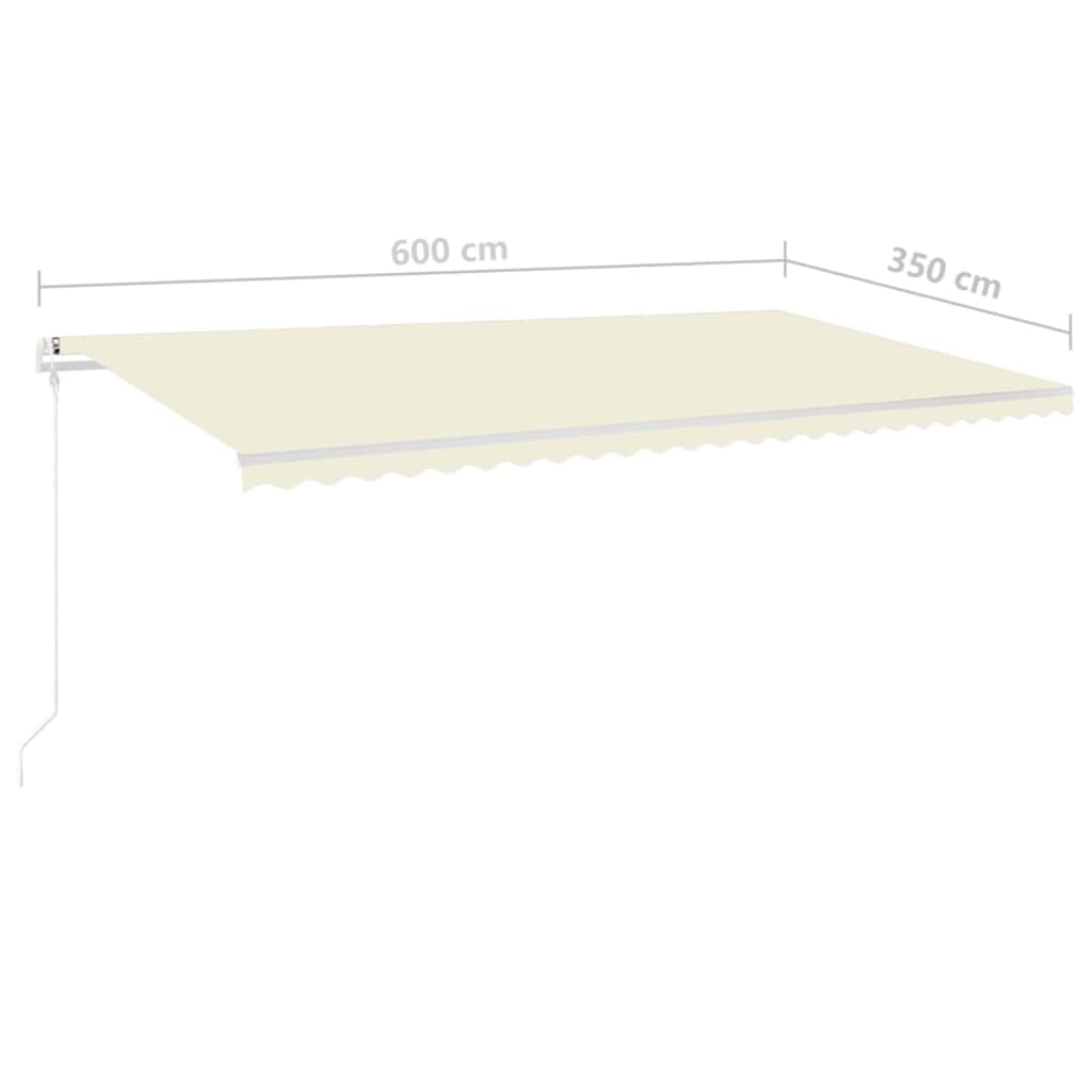 Luifel handmatig uittrekbaar met LED 6x3,5 m crèmekleurig