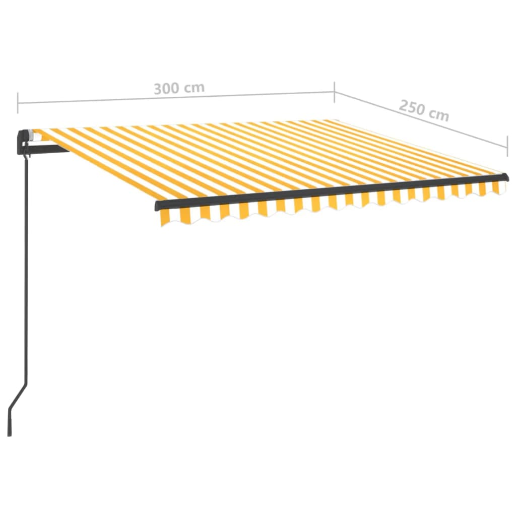 Luifel handmatig uittrekbaar met LED 3x2,5 m geel en wit