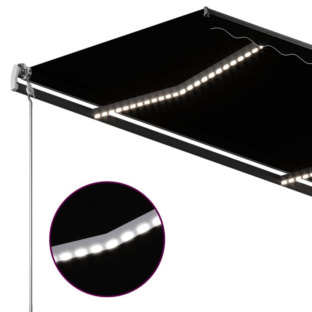 Luifel handmatig uittrekbaar met LED 3x2,5 m antracietkleurig