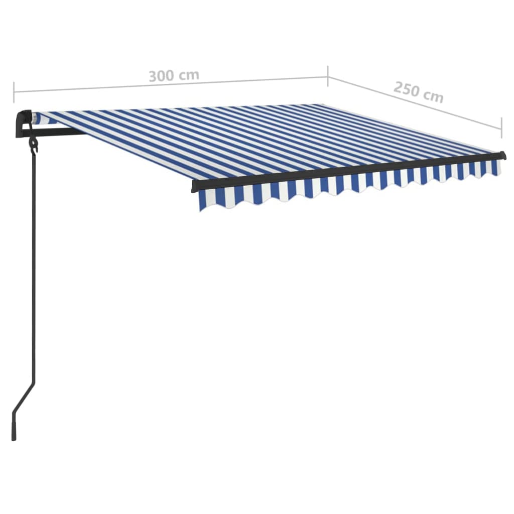 Luifel automatisch uittrekbaar met palen 3x2,5 m blauw en wit