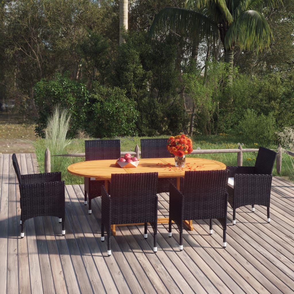 7-delige Tuinset poly rattan zwart