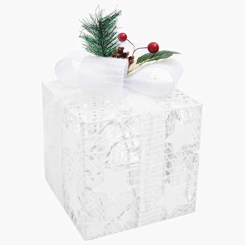 Kerstdecoratie geschenkdozen 3 st binnen/buiten wit