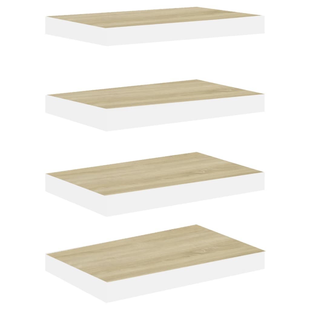 Wandschappen Zwevend 4 St 40X23X3,8 Cm Mdf Eikenkleurig En Wit 40 x 23 x 3.8 cm Eiken en wit