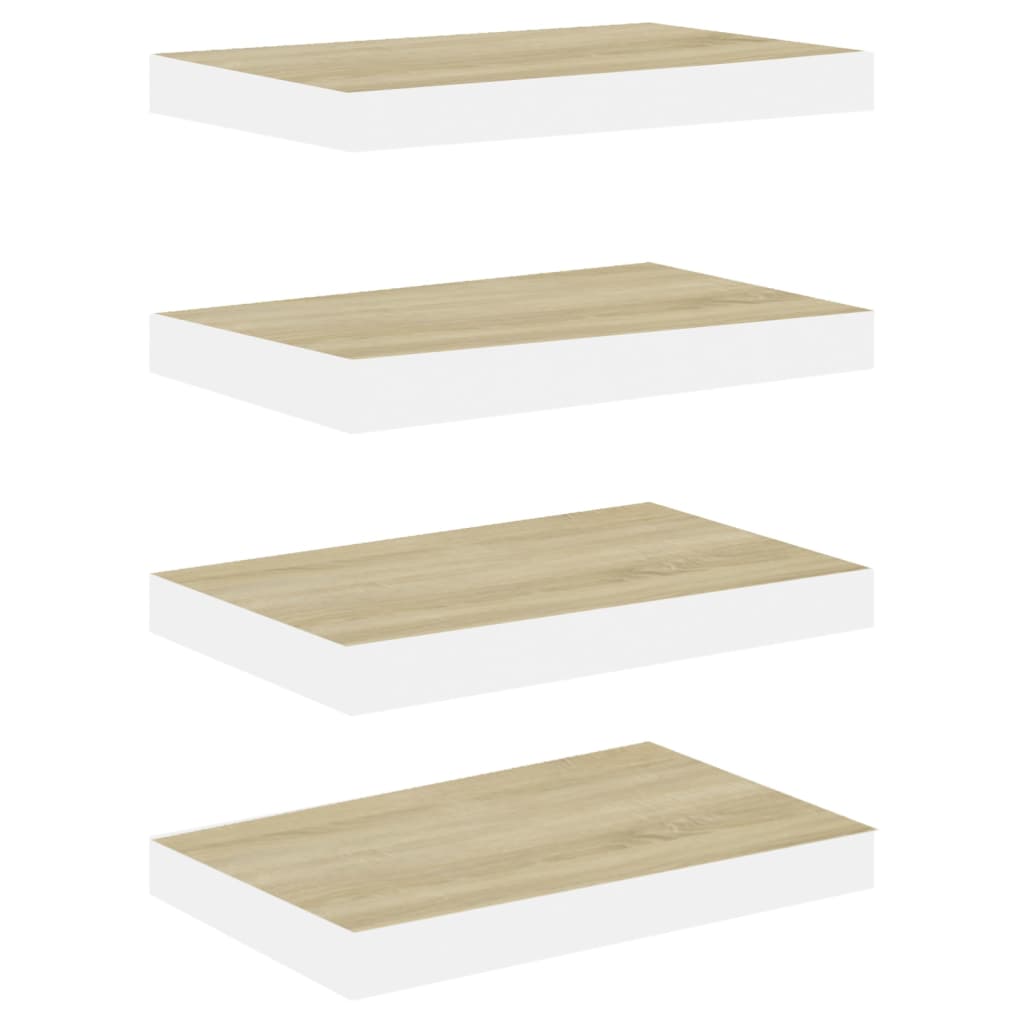 Wandschappen Zwevend 4 St 50X23X3,8 Cm Mdf Eikenkleurig En Wit 50 x 23 x 3.8 cm Eiken en wit