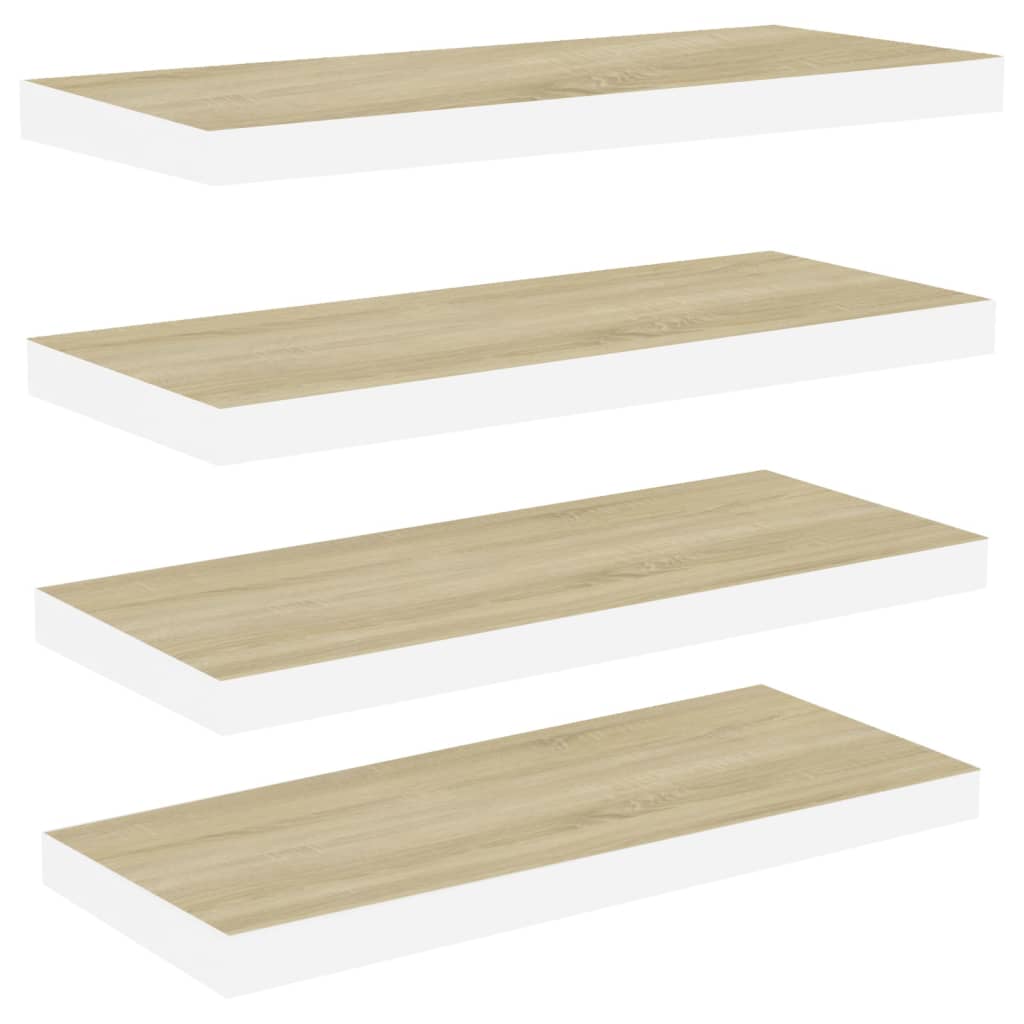 Wandschappen Zwevend 4 St 60X23,5X3,8 Cm Mdf Eikenkleurig Wit 60 x 23.5 x 3.8 cm Eiken en wit