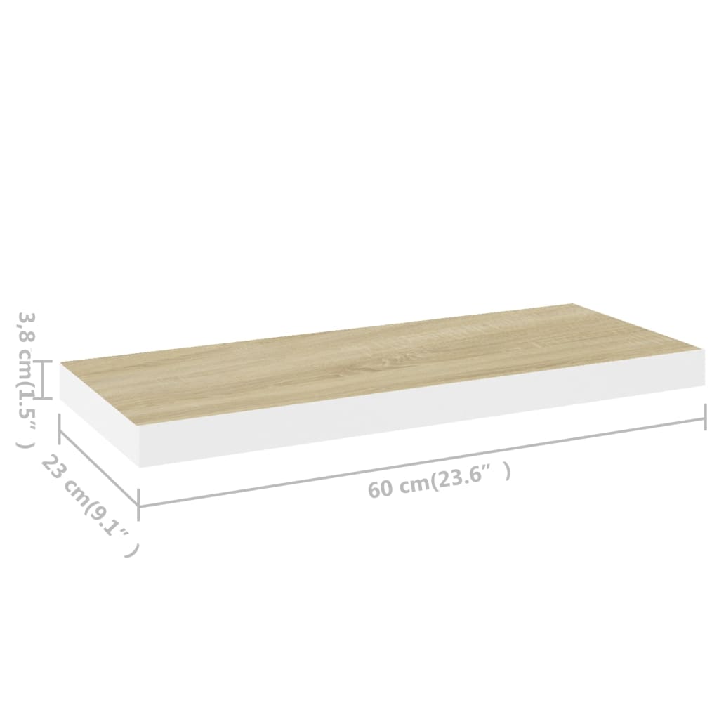 Wandschappen Zwevend 4 St 60X23,5X3,8 Cm Mdf Eikenkleurig Wit 60 x 23.5 x 3.8 cm Eiken en wit