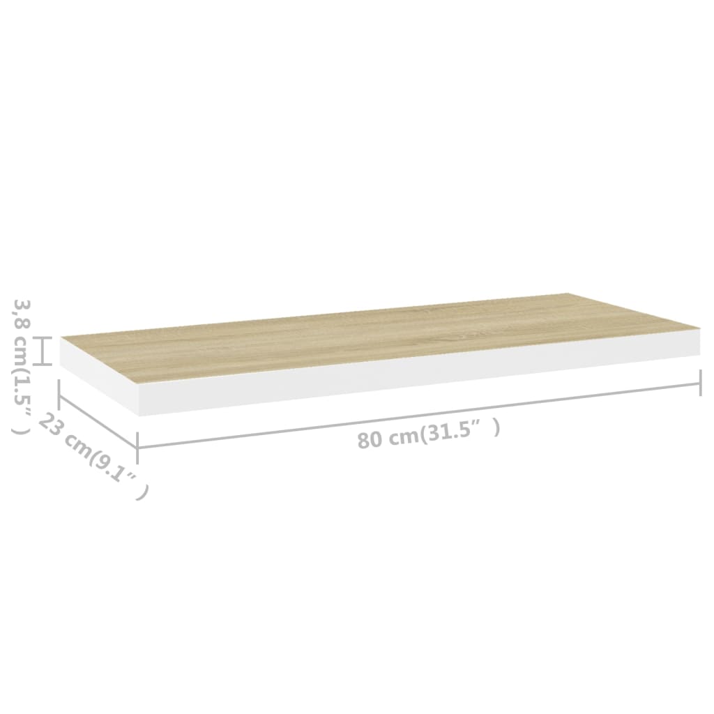 Wandschappen Zwevend 4 St 80X23,5X3,8 Cm Mdf Eikenkleurig Wit 80 x 23.5 x 3.8 cm Eiken en wit