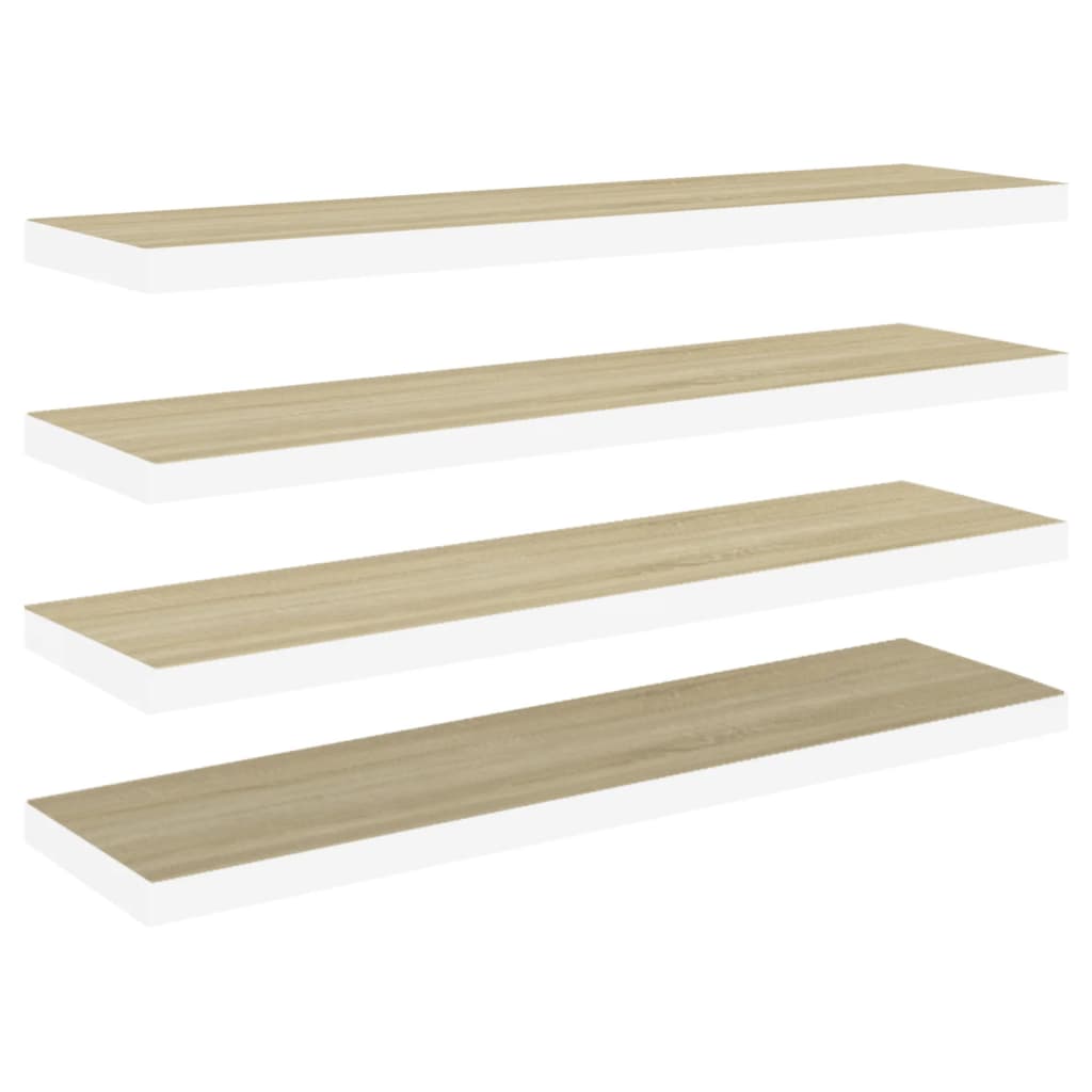 Wandschappen Zwevend 4 St 90X23,5X3,8 Cm Mdf Eikenkleurig Wit 90 x 23.5 x 3.8 cm Eiken en wit