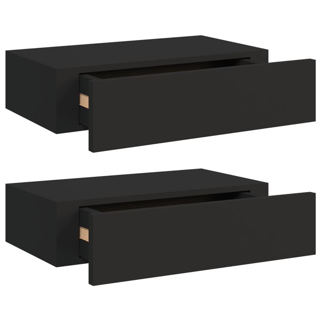 Wandschappen 2 St Met Lade 40X23,5X10 Cm Mdf Zwart 40 x 23.5 x 10 cm